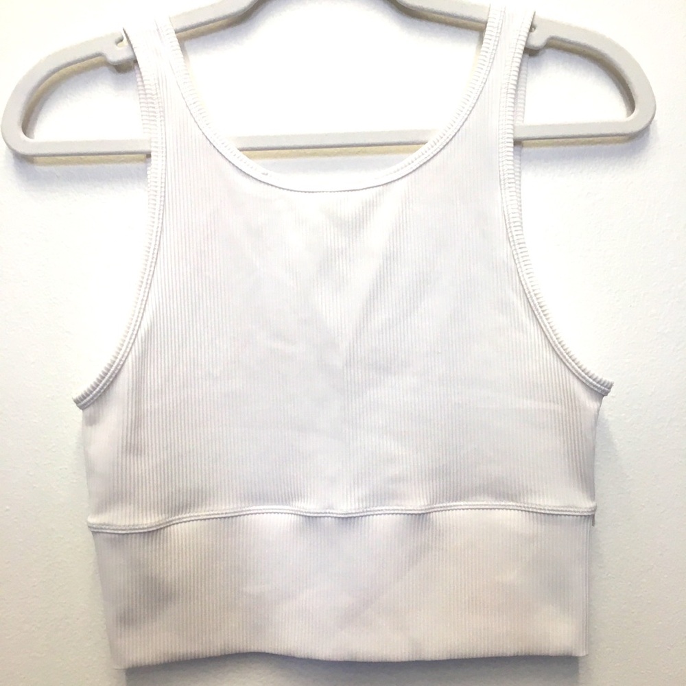 Lululemon Power Pivot Ribbed Cropped Tank Top 8 White Athletic Sporty Gym Yoga